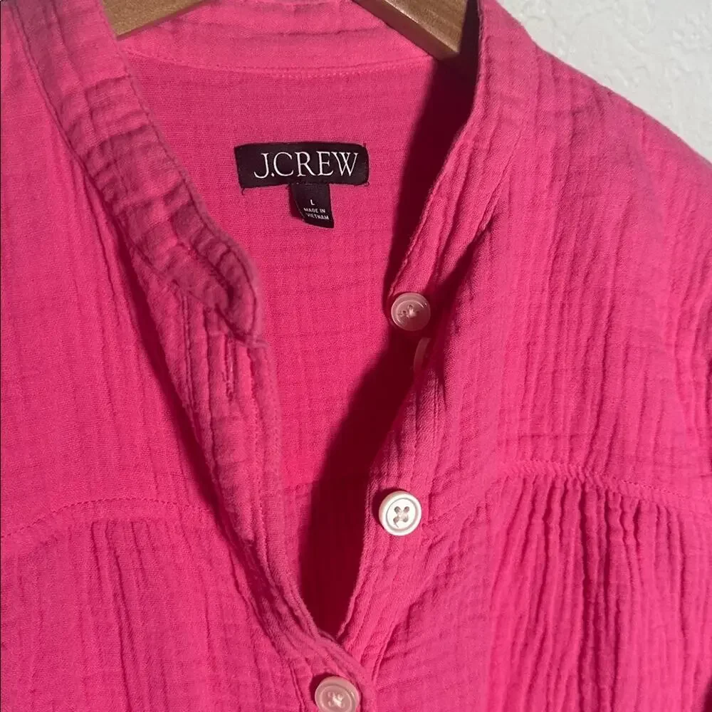 J. Crew Fresco Pink Gauzy Top Long Sleeve Preppy Casual Barbie BP555 Large